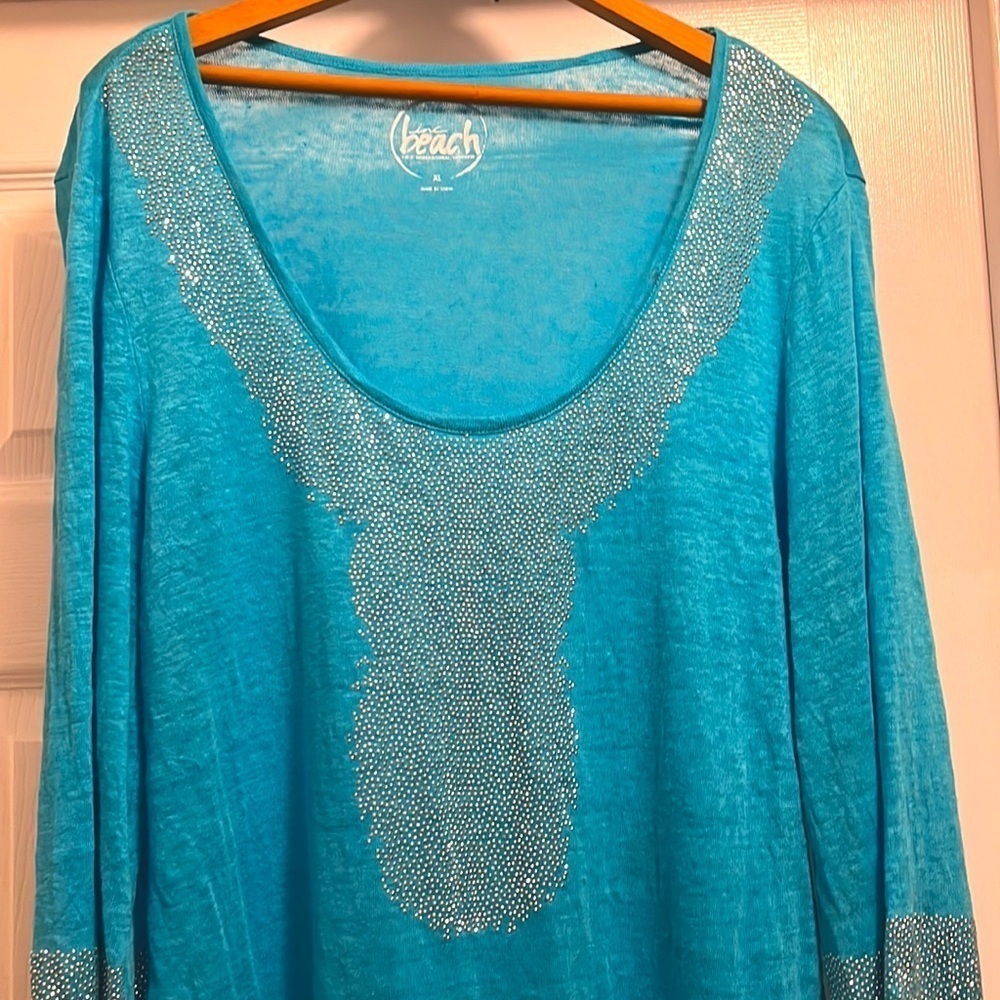 INC International Concepts Beach Women’s Teal Blue Sequin Top Size XL - Picture 2 of 5